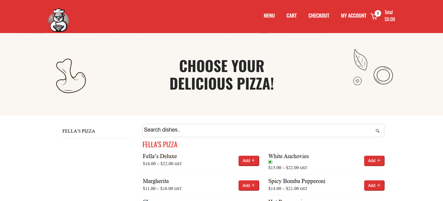 Fella’s Pizza Website